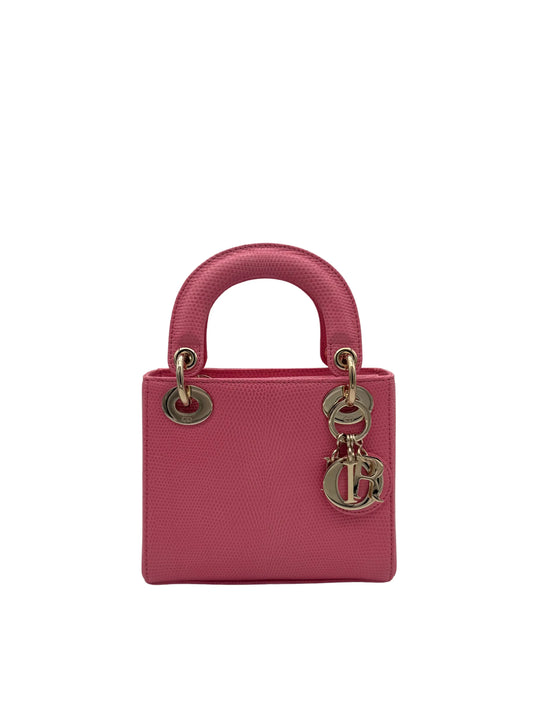Bag Dior Lady Mini Rose Des Vents Gold Hardware - Bolso Dior Piel Lagarto Rosa Herraje Dorado