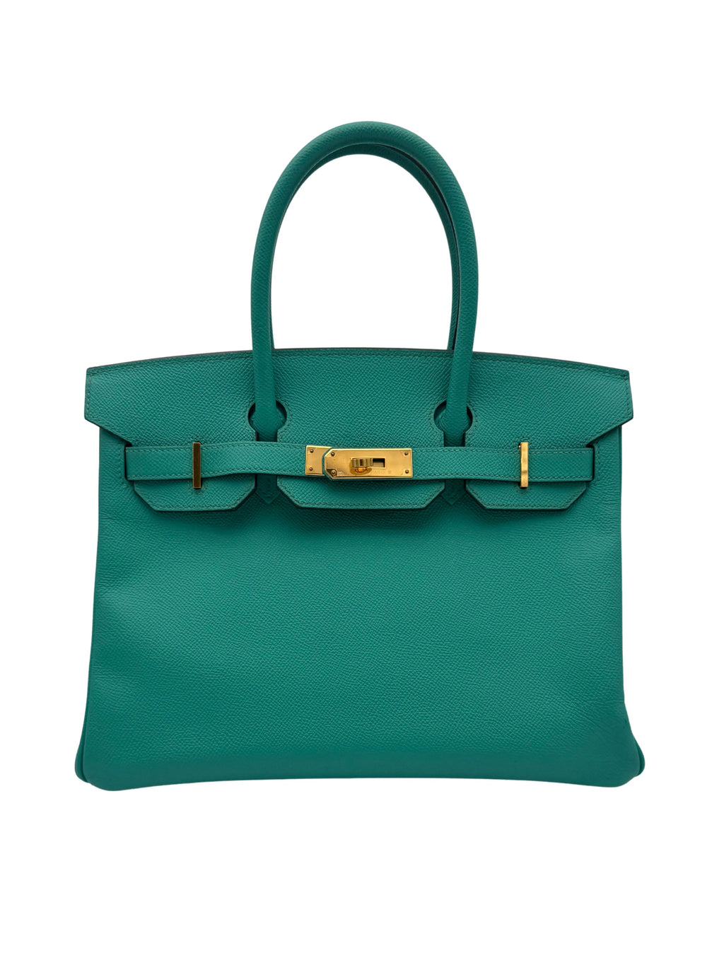 Hermès Birkin 30 color vert verone, piel Epsom, herrajes dorado, año 2019. / Hermès Birkin 30 vert verone in Epsom leather with gold hardware, year 2019.