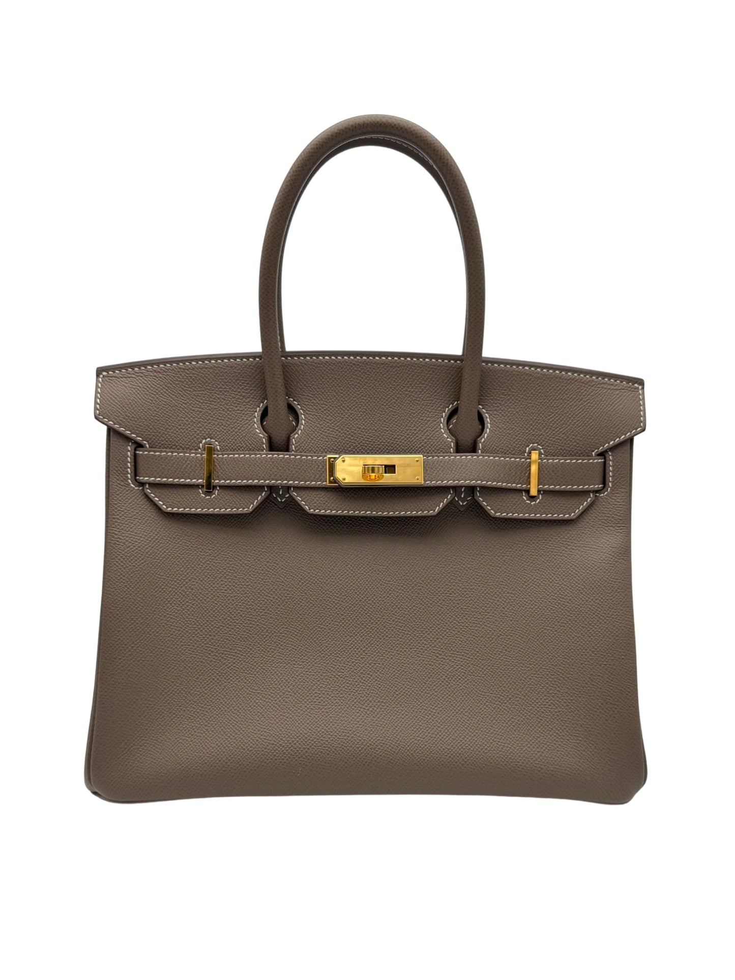 Hermès Birkin 30 color Etoupe, piel Epsom, herrajes dorado, año 2021. / Hermès Birkin 30 Etoupe in Epsom leather with gold hardware, year 2021.