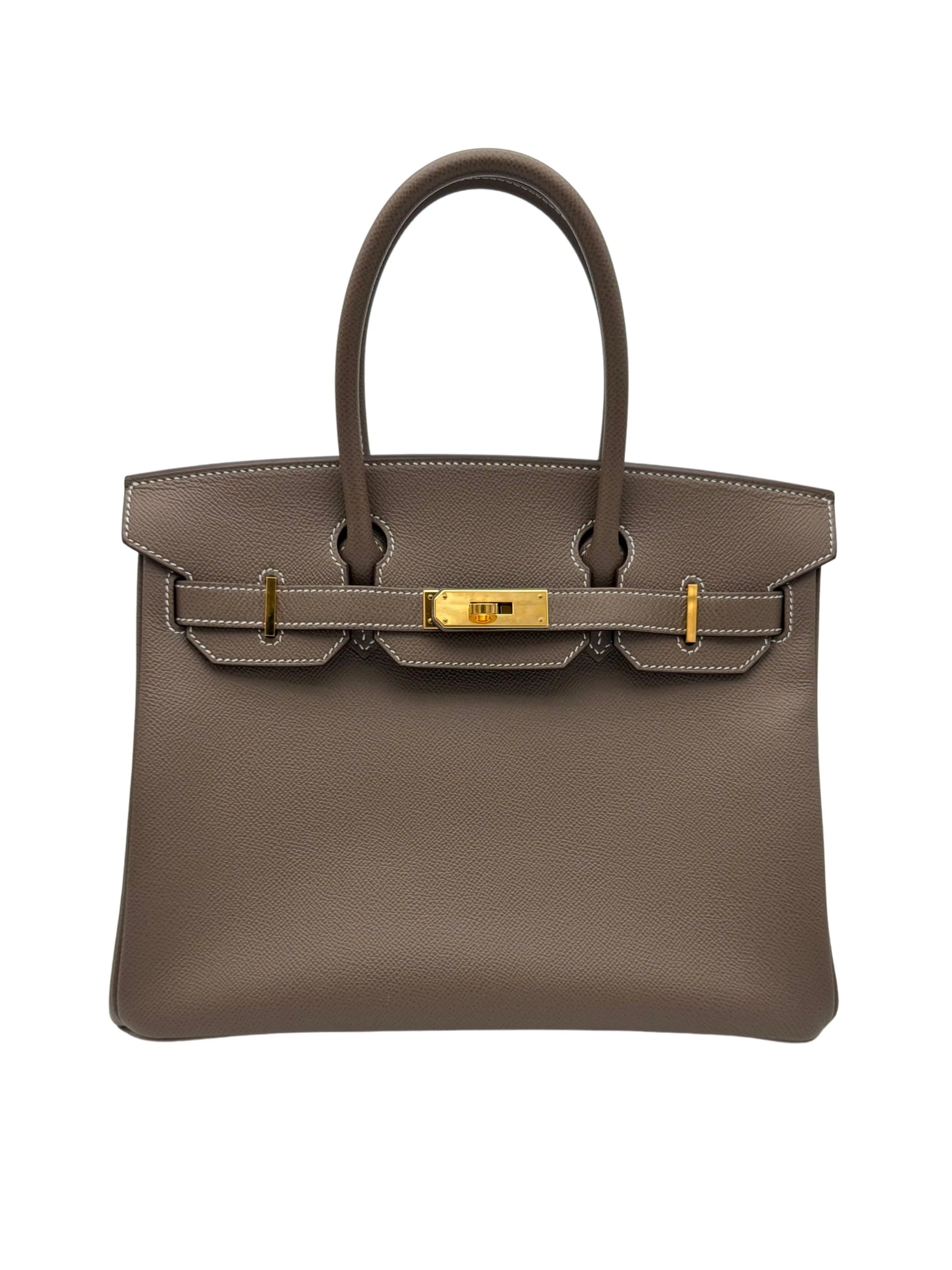 Hermès Birkin 30 color Etoupe, piel Epsom, herrajes dorado, año 2021. / Hermès Birkin 30 Etoupe in Epsom leather with gold hardware, year 2021.