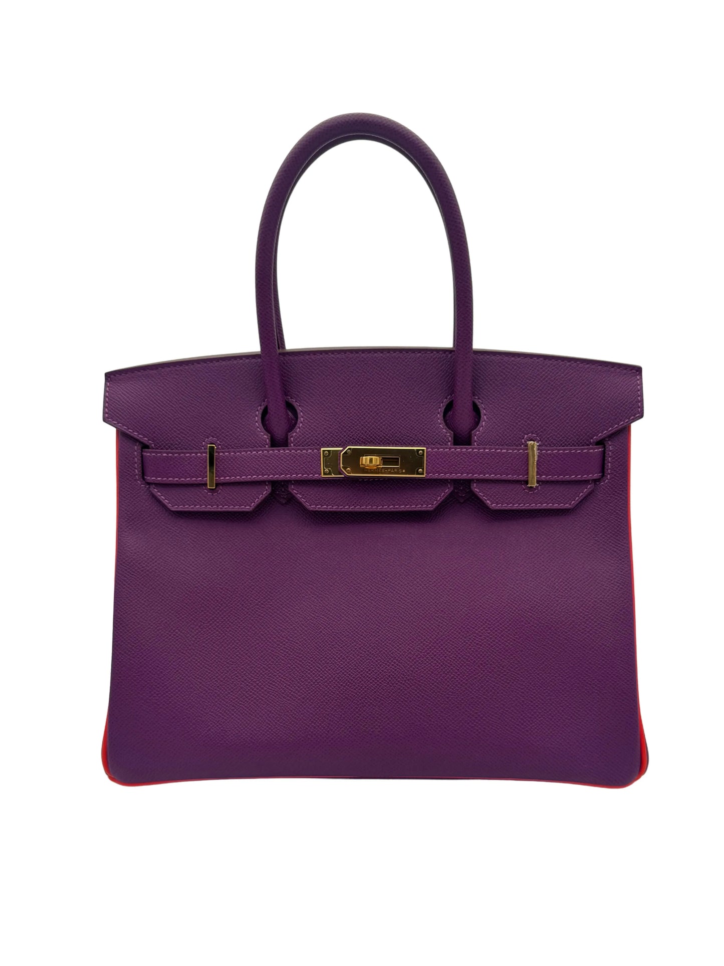 Hermès Birkin 30 color anemone/rosa Texas, piel Epsom, herrajes dorado, año 2015. / Hermès Birkin 30 HSS Epsom leather Anemone / Rose Texas with gold hardware, year 2015.