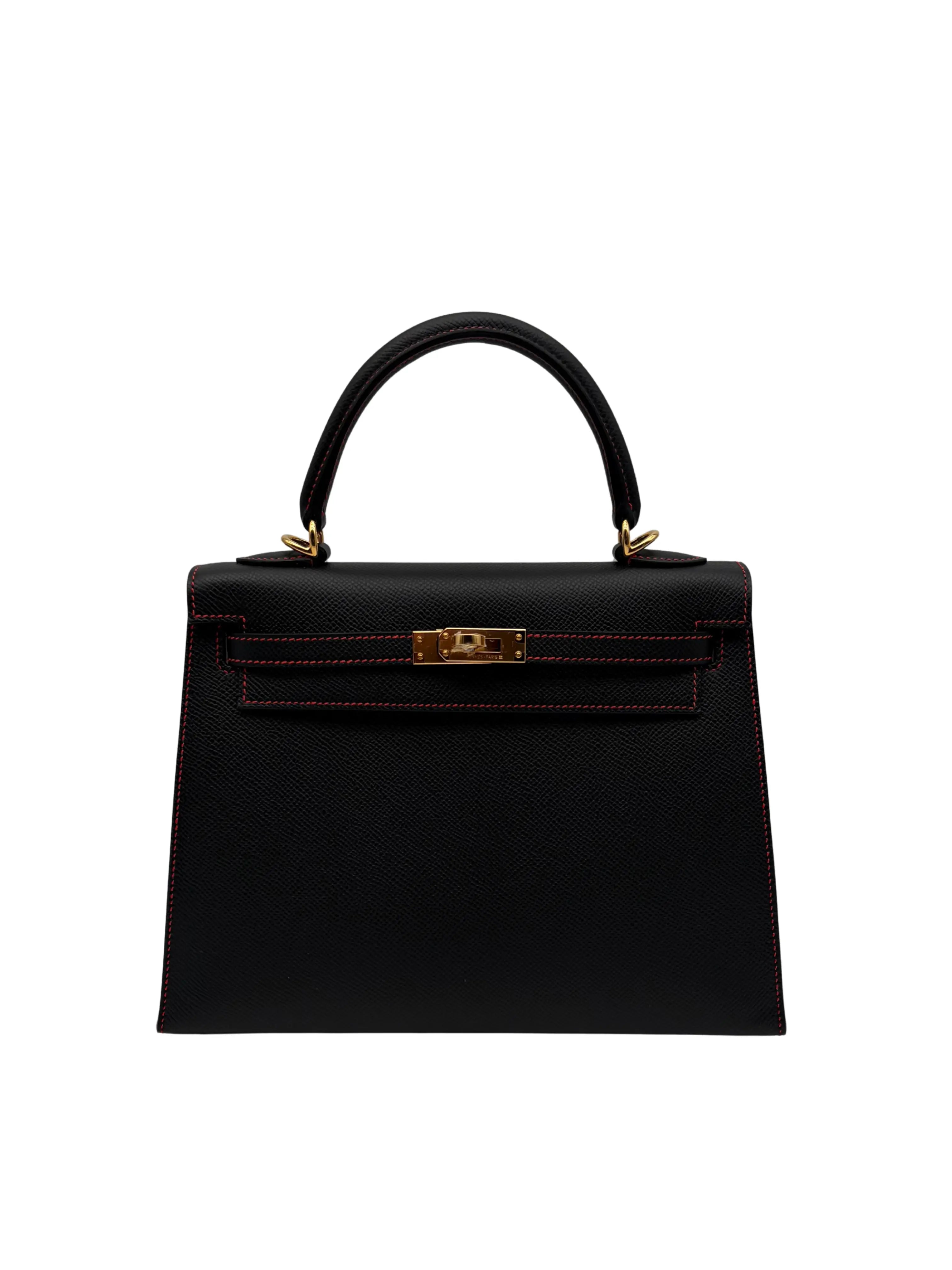Hermès Kelly 25 HSS Epsom Black/Rouge De Coeur full set in Sotogrande | Bolso Hermès Kelly 25 HSS piel Epsom negro y rojo, herraje dorado, envio internacional.