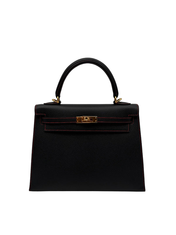 Hermès Kelly 25 HSS Epsom Black/Rouge De Coeur full set in Sotogrande | Bolso Hermès Kelly 25 HSS piel Epsom negro y rojo, herraje dorado, envio internacional.