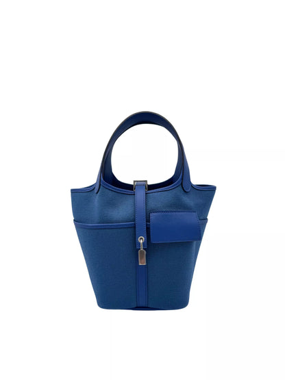 Hermès Picotin Cargo 18 toile y piel swift Blue Royal y Blue Egee, herrajes paladio, año 2022, full set. Palladium hardware, full set.