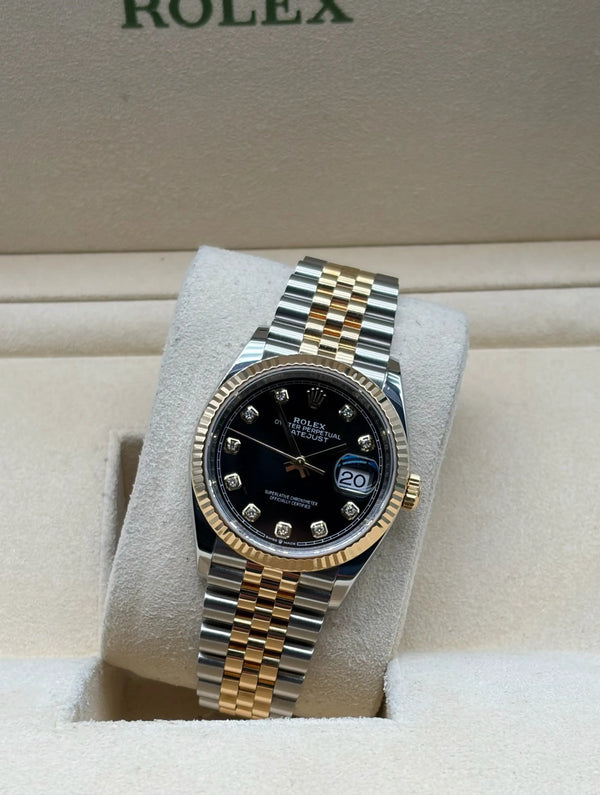 Rolex Datejust 36mm Steel & Gold Black Diamonds