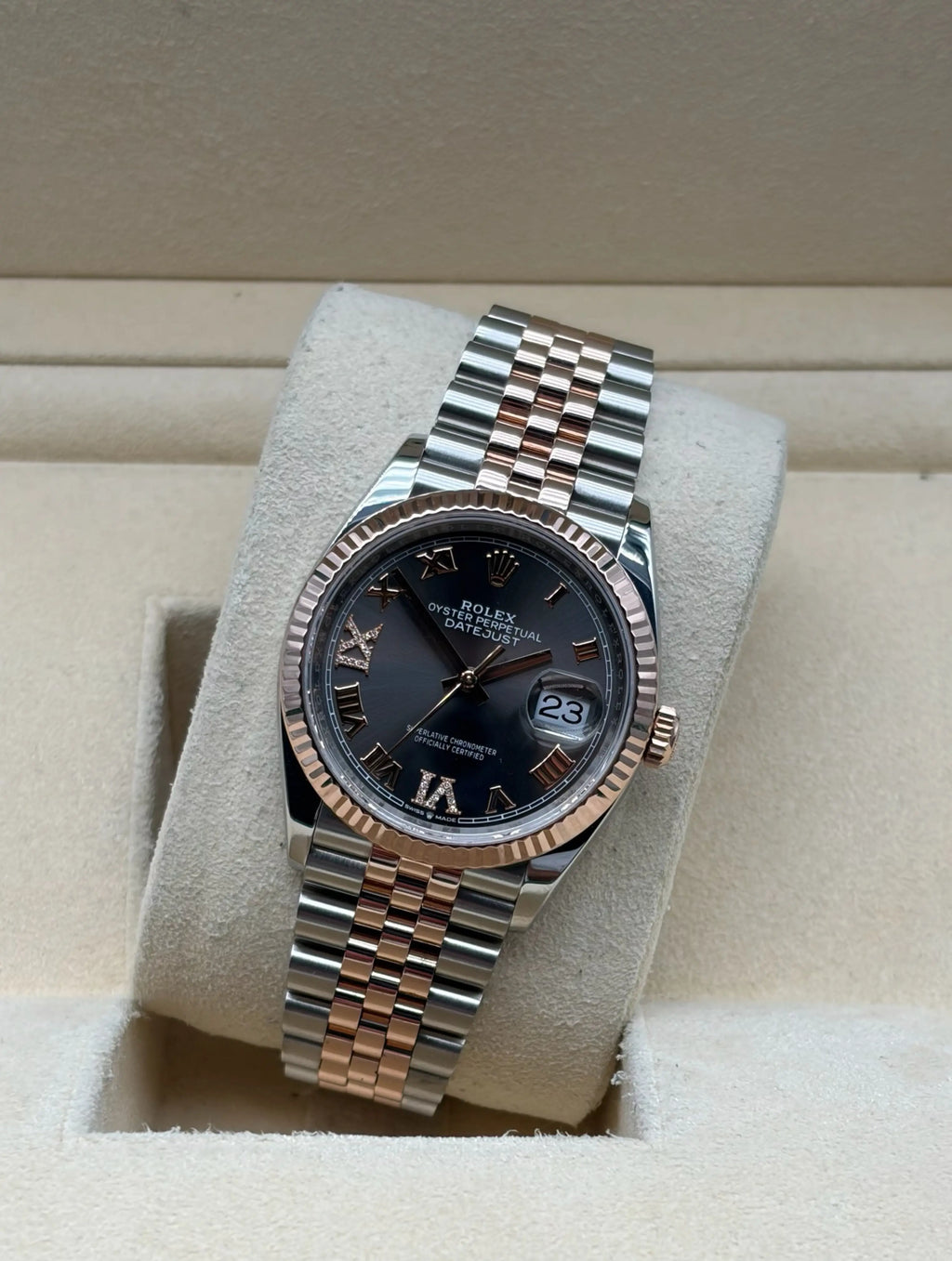 Rolex Datejust 36mm Steel/R. Gold Grey Dial VIX Diamonds full set in Sotogrande | Compra datejust 36mm acero y oro rosa esfera gris. Envio internacional. 