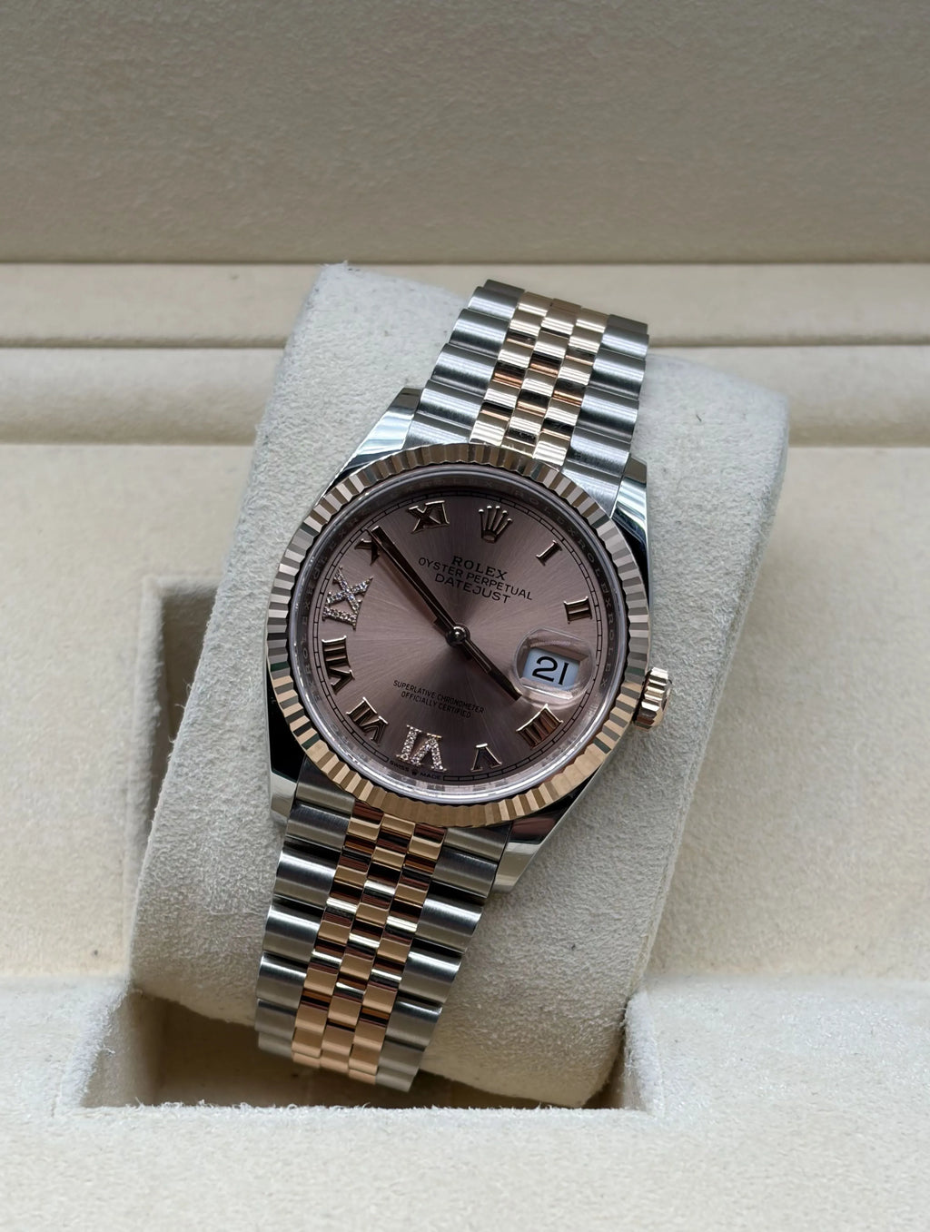 Rolex Datejust 36mm acero/oro rosa esfera rosa con diamantes en Sotogrande | Rolex Datejust 36mm Steel/R. Gold Pink Diamonds Dial. Full set, worldwide shipping.