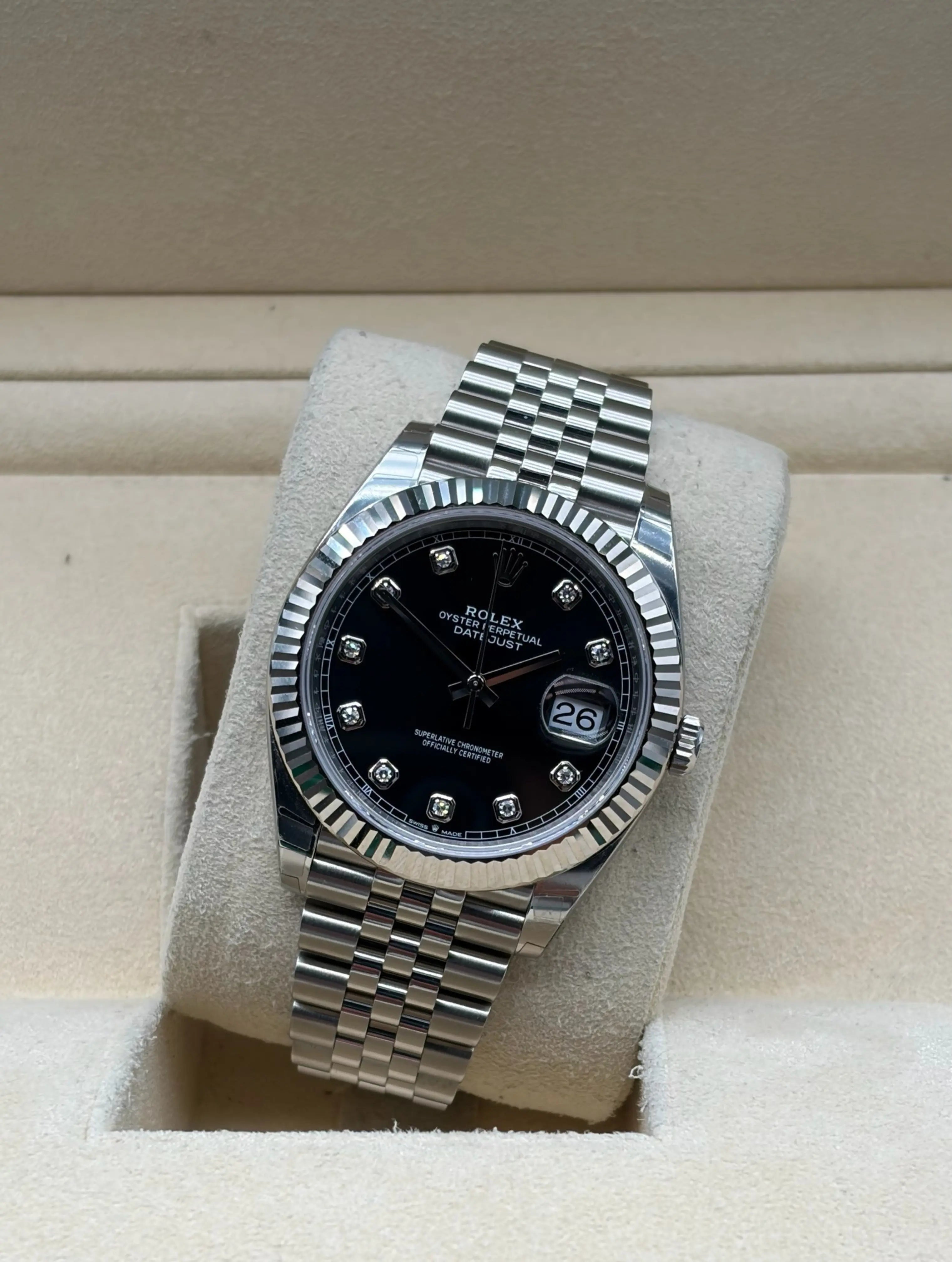 Rolex Datejust 41mm Steel Balck Diamonds Dial full set in Sotogrande | Reloj Rolex Datejust 41mm acero esfera negra con diamantes, envio internacional.