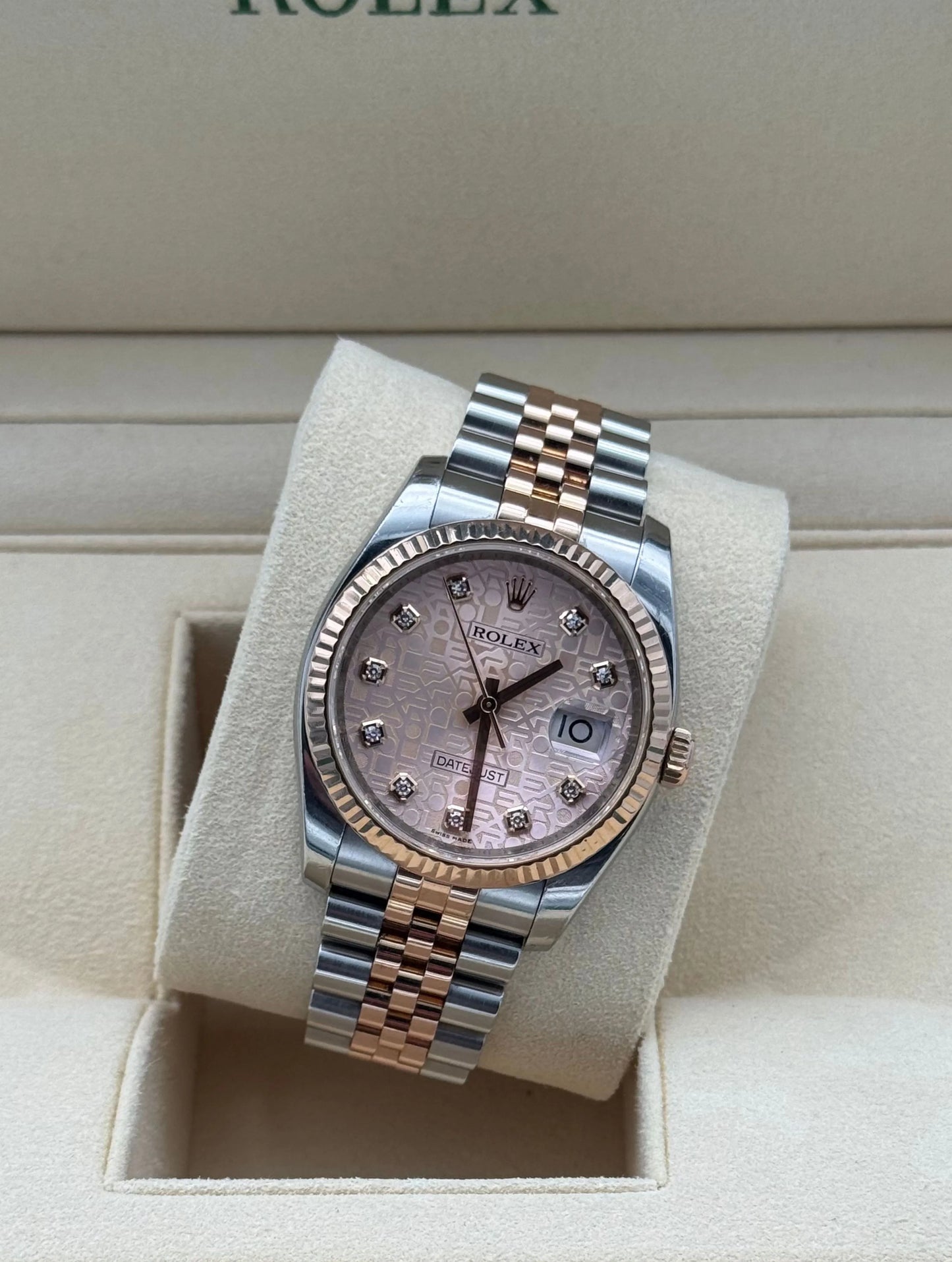 Rolex Datejust 36mm 116231 Steel and Rose Gold Anniversary Dial - Reloj de lujo con esfera aniversario  de diamantes Jubilee, año 2010