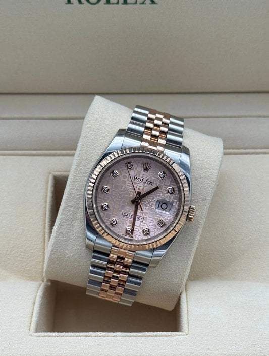 Rolex Datejust 36mm 116231 Steel and Rose Gold Anniversary Dial - Reloj de lujo con esfera aniversario  de diamantes Jubilee, año 2010