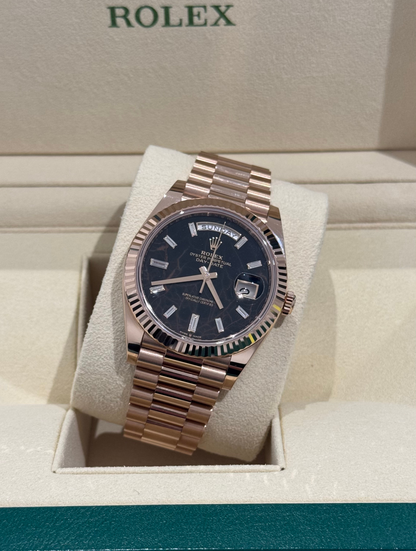 Rolex Day Date Rose Gold Eisenkiesel Baguette Dial - Reloj Oro Rosa Marmol Baguette