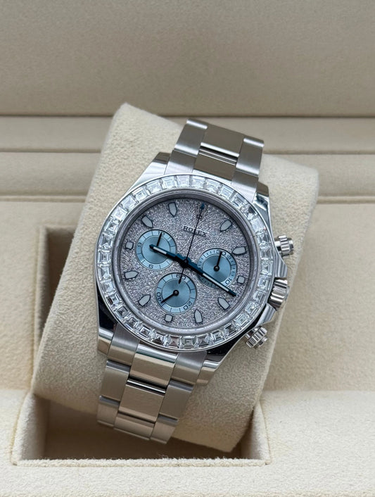 Buy watch Rolex Daytona Platinum Pavel dial full set in Marbella | reloj de lujo Rolex Daytona Platino Pave en muy buenas condiciones, compra-venta de artículos de segunda mano