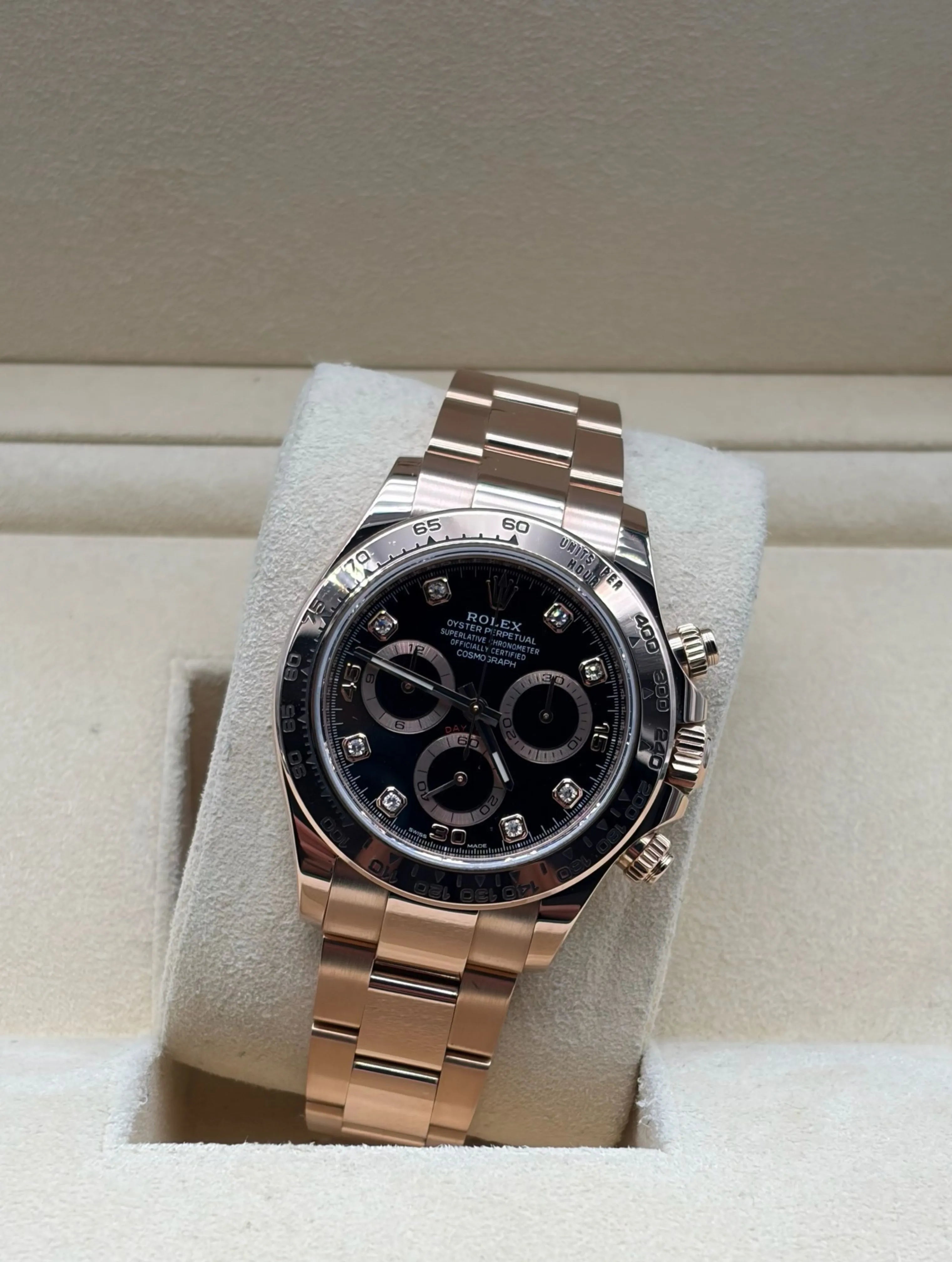 Rolex Daytona Rose Gold Black Diamonds Dial full set in Sotogrande | Reloj Rolex Daytona oro rosa esfera negra con diamantes, envio internacional