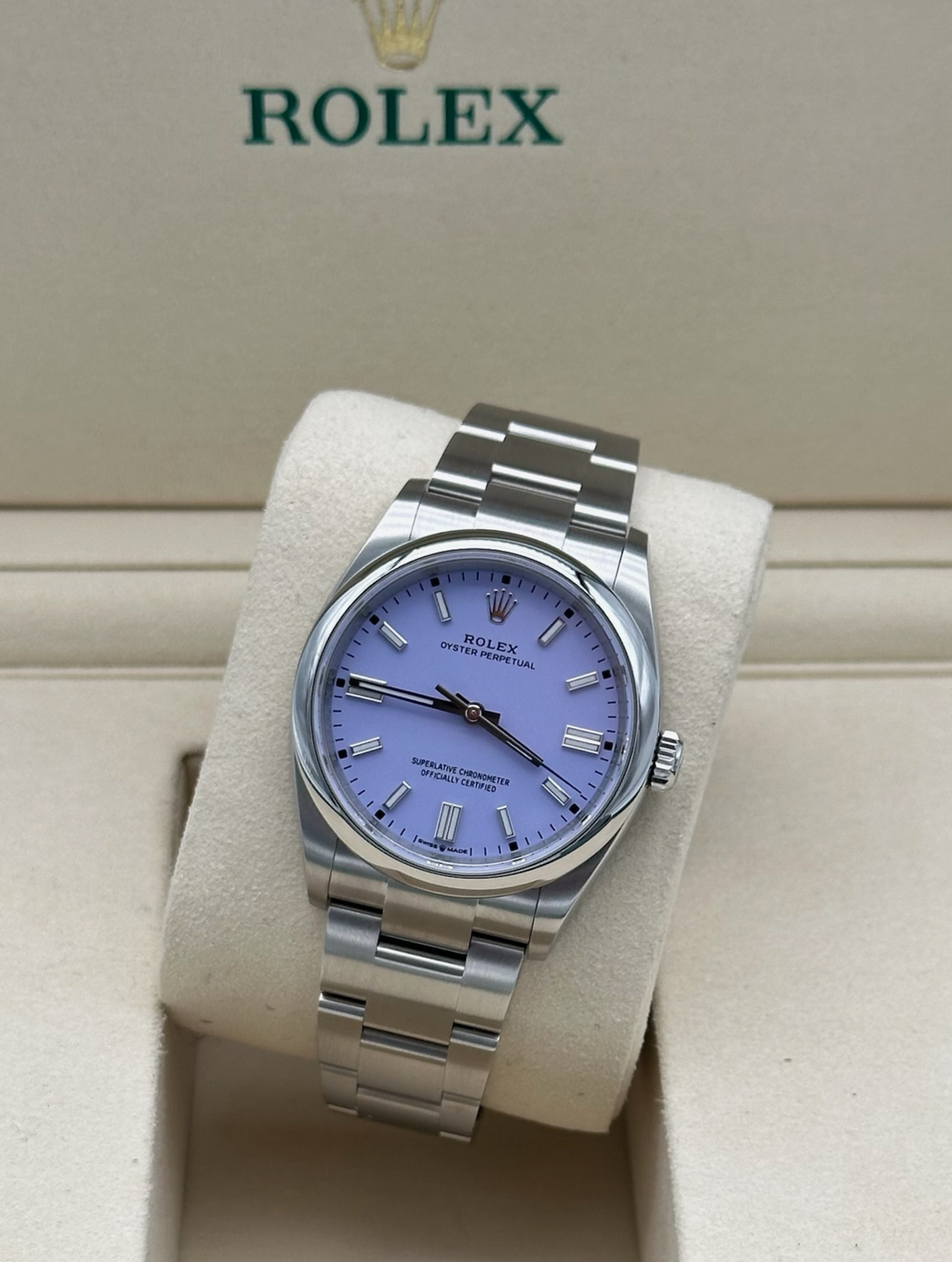 Rolex Oyster Perpetual 36mm Lavender Dial full set in Marbella | Rolex OP esfera lavanda, envio internacional