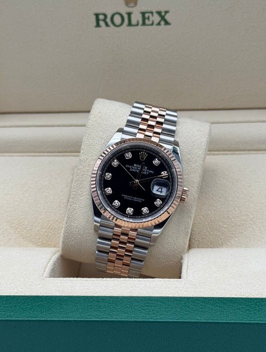 Watch Rolex Datejust 36mm Steel & Rose Gold Black Diamonds Dial - Reloj Acero y Oro Rosa Esfera Negra con Diamantes
