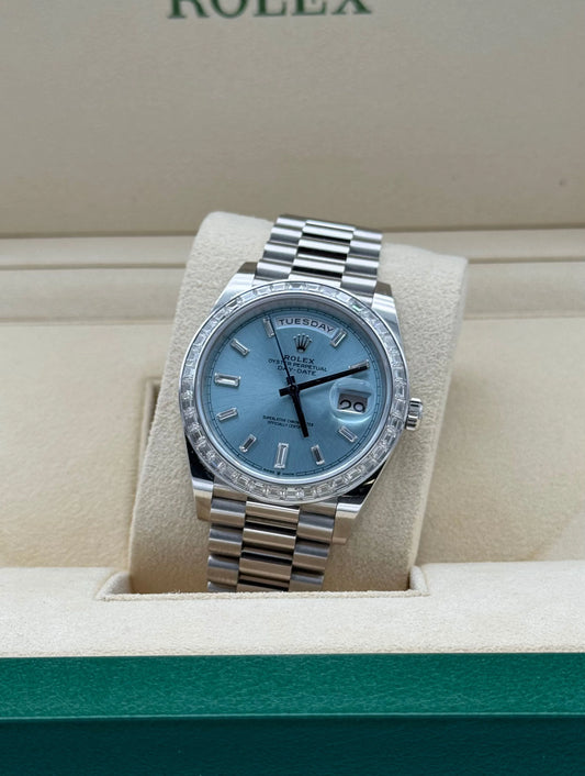 Watch Rolex Day Date 40mm White Gold Platino Baguette Dial - Reloj oro blanco esfera platino con diamantes