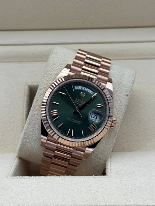 Buy Watch Rolex Daydate 40mm Rose Gold Olive Roman Dial - Reloj Oro Rosa Esfera Verde Oliva