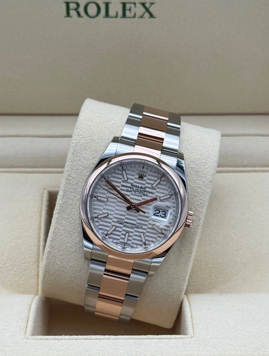 olex Datejust 126201, 36mm acero y oro rosa, dial Motif. Año 2021. Estado como nuevo. With box and warranty card. Reloj de lujo en Marbella.