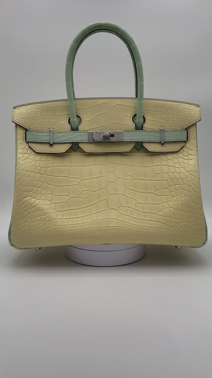 Hermès Birkin 30 HSS Alligator Vert D'Eau Jaune Poussin