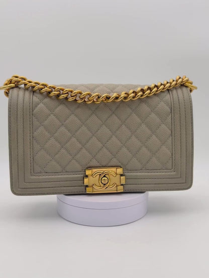 Chanel Boy Medium Beige Caviar Leather