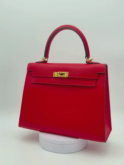 Hermès Kelly 25 HSS Epsom Rouge de Coeur / Blue Royal