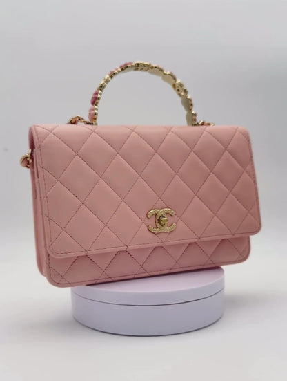 Chanel Light Pink Top Handle Flowers