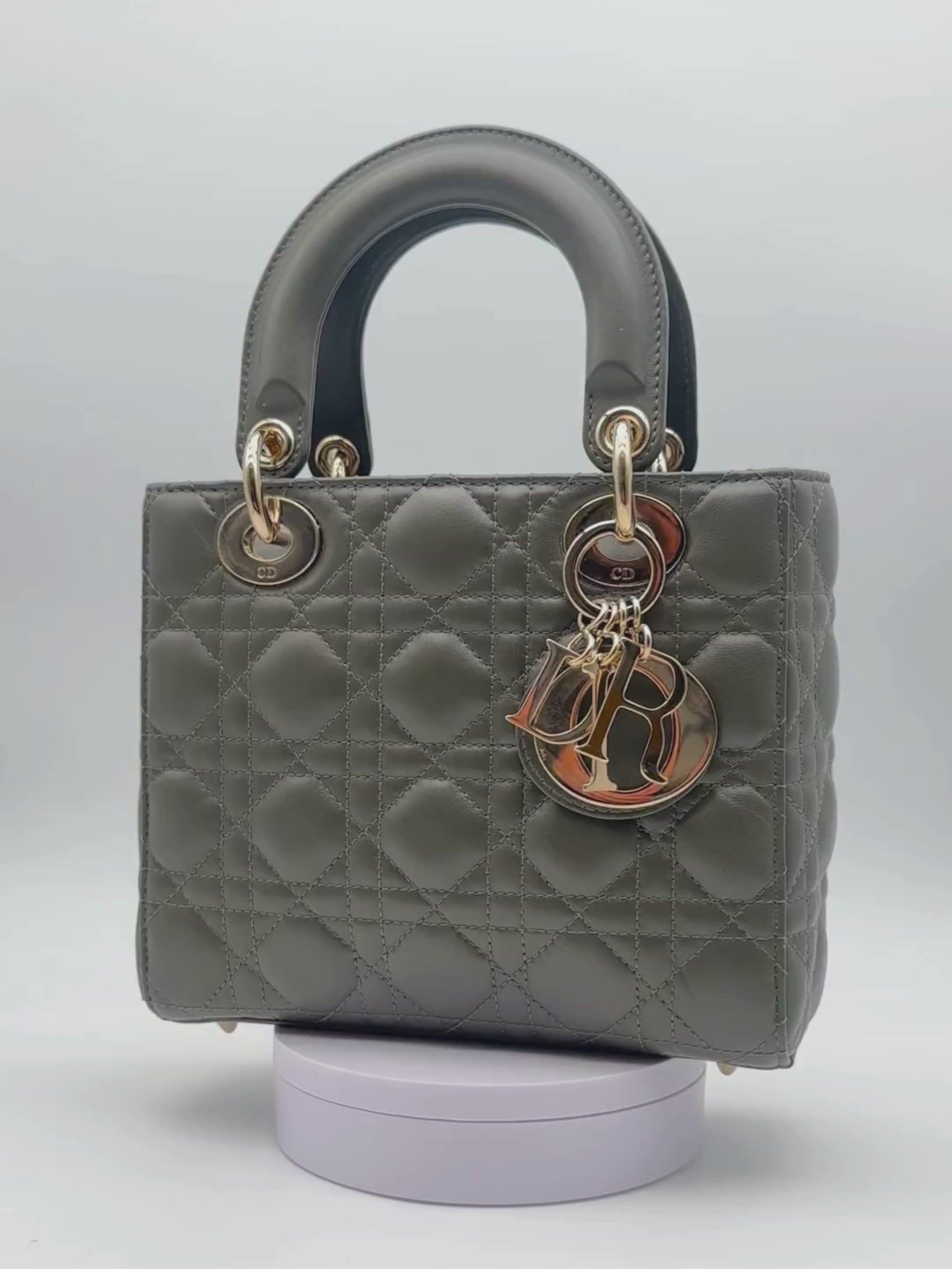 Dior Lady Small Lambskin Dark Green Gold Hardware