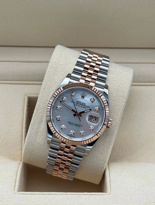 Rolex Datejust 36mm acero y oro rosa, esfera madre perla 2024 | Datejust 36mm steel and rose gold mother of pearl.