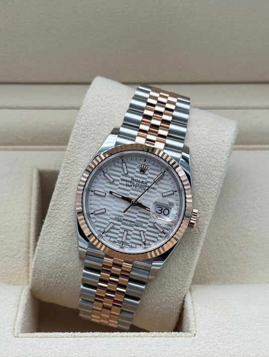 Rolex Datejust 36mm acero y oro rosa, esfera Motif blanca, año 2024, brazalete Jubilee
