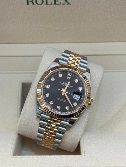 Rolex Datejust 41mm acero y oro, esfera esfera negra con diamantes, full set en Marbella // Rolex Datejust 41mm steel & gold, black diamond dial, full set Marbella