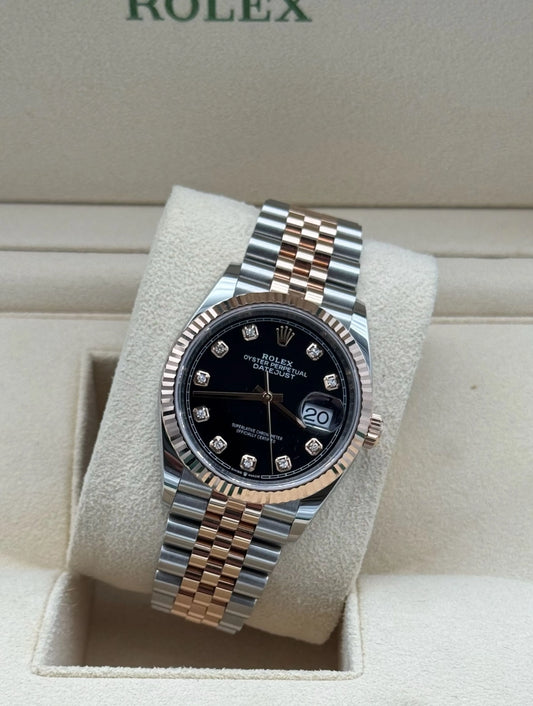 Rolex datejus 36mm steel & rose gold black with diamonds dial 2020. Reloj Rolex acero y oro rosa esfera negra con diamantes