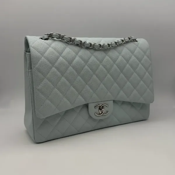 Chanel Classic Flap Maxi Caviar Light Blue Silvertone Hardware, second view