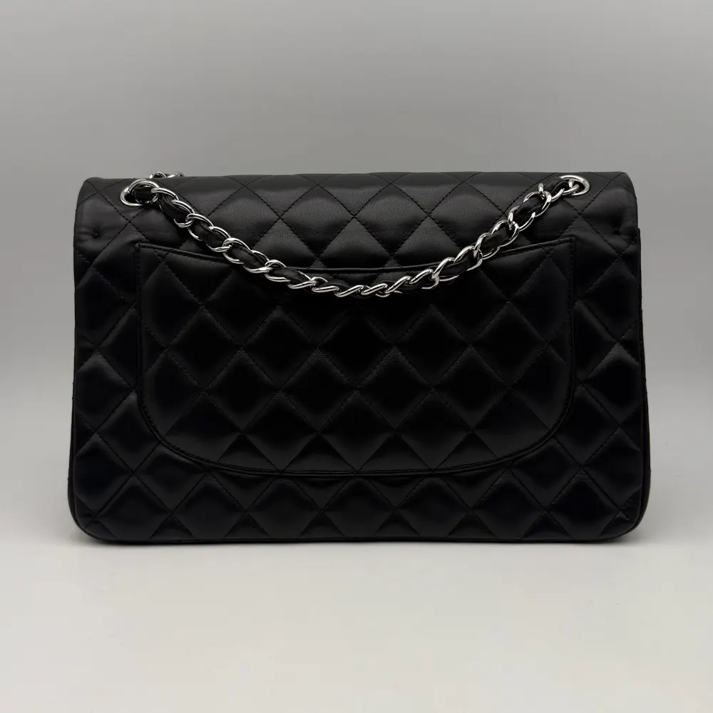 Chanel Classic Jumbo Lambskin Black Silver Hardware, vista 3