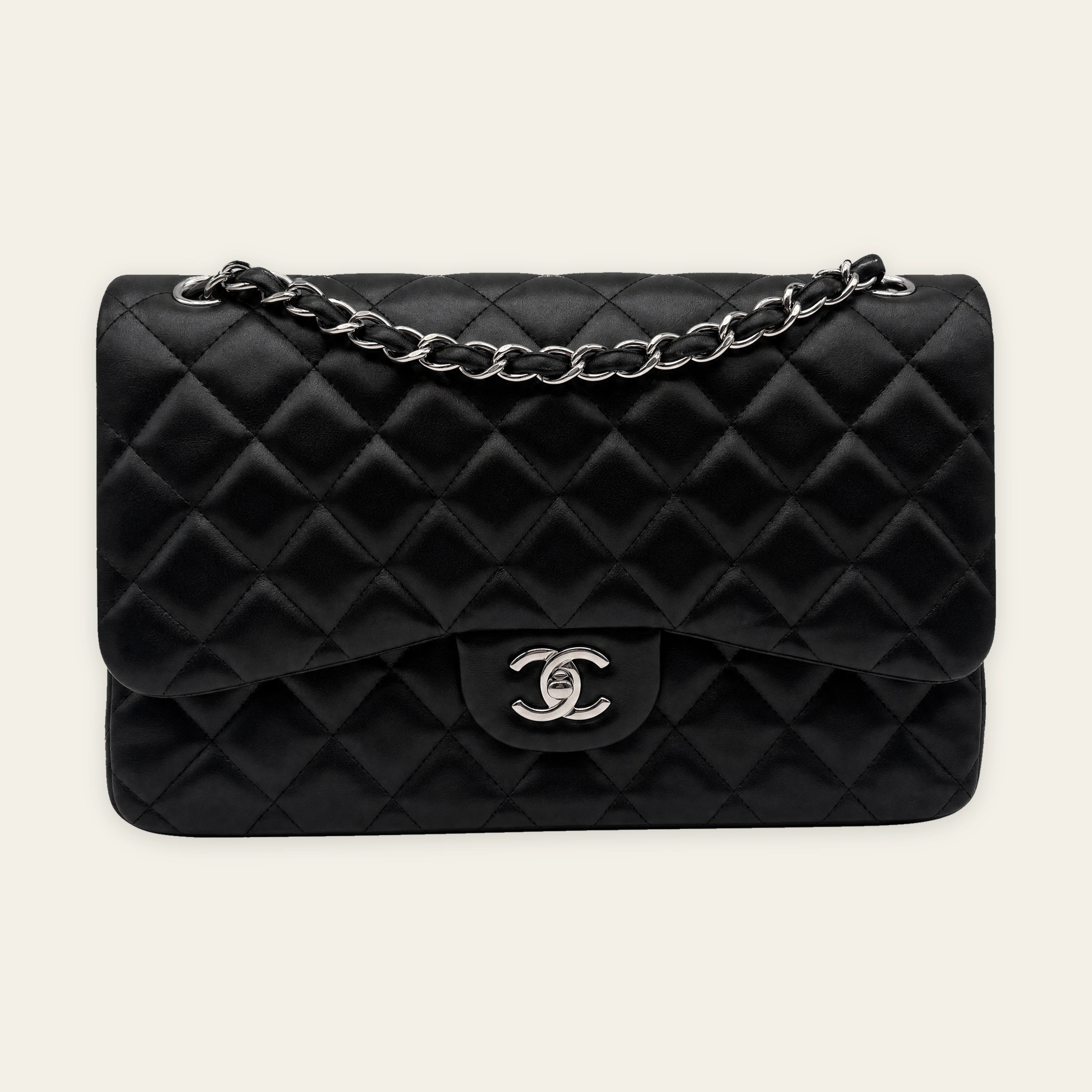 Chanel Classic Jumbo Lambskin Black Silver Hardware