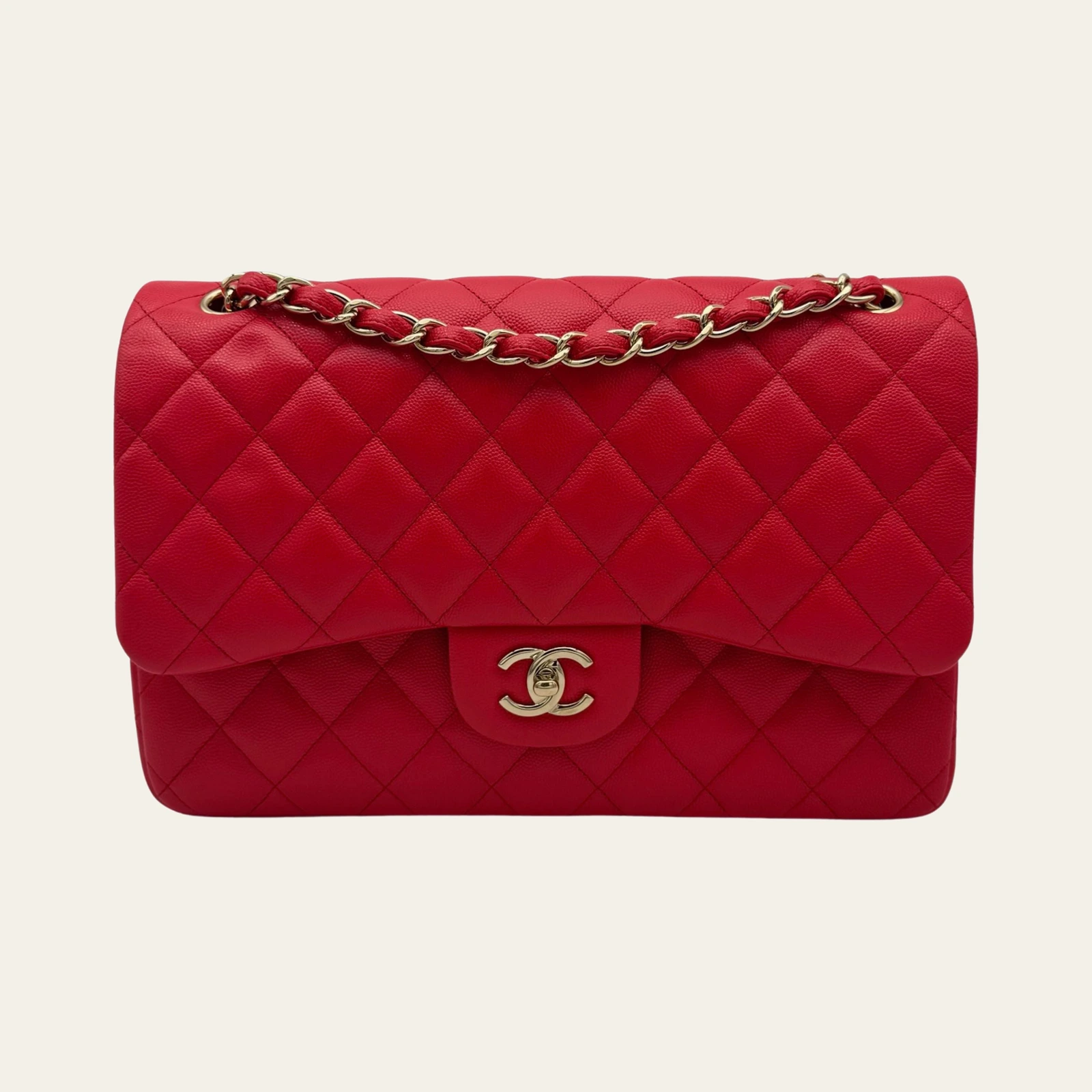 Chanel Classic Jumbo Red Caviar Leather