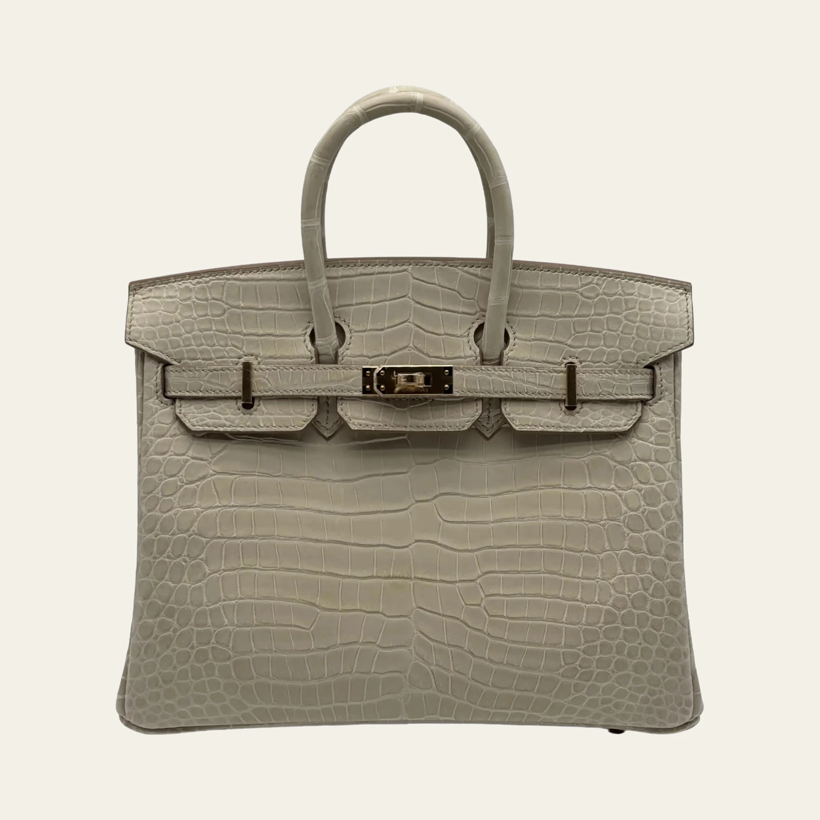Hermès Birkin 25 Crocodile Porosus Beton Permabrass