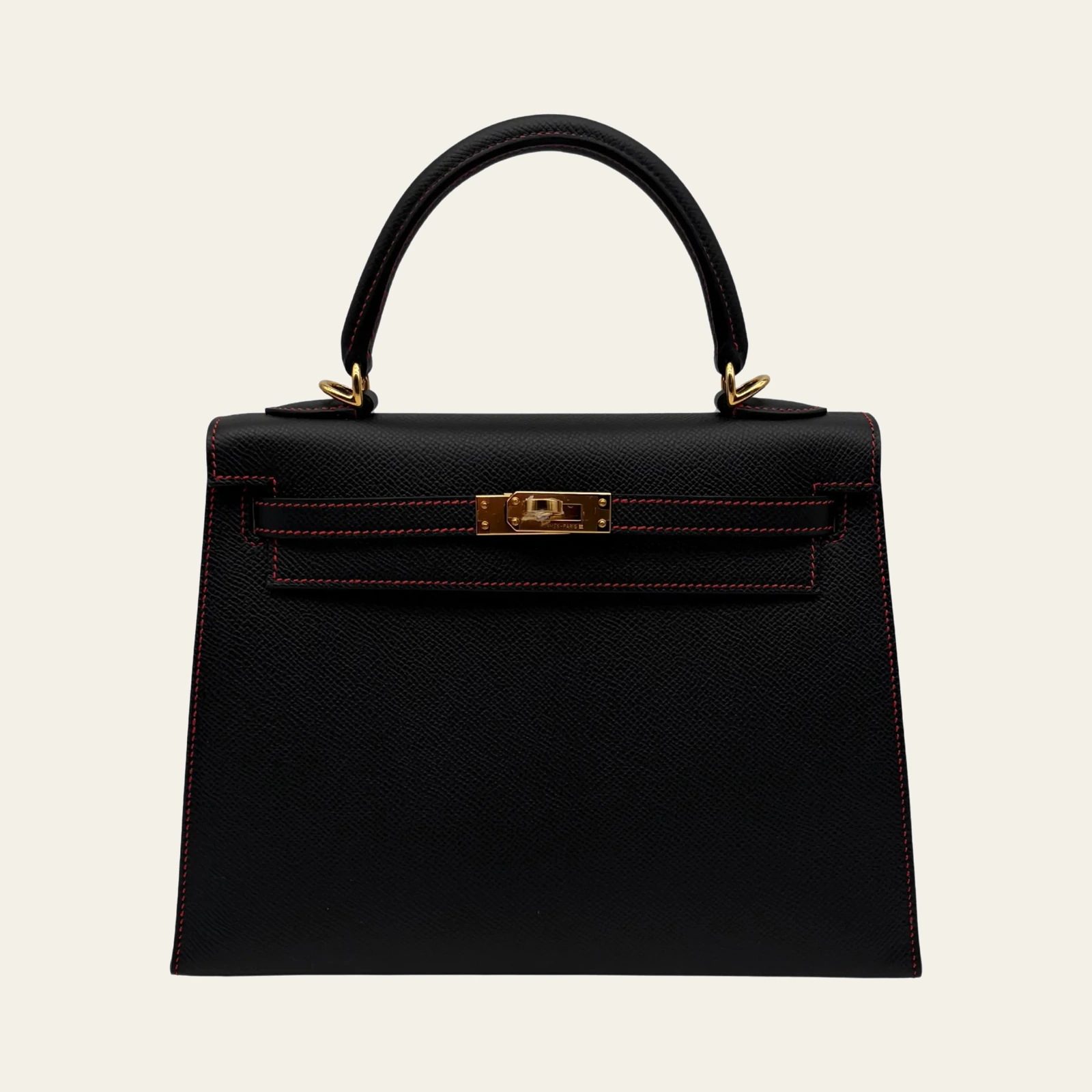 Hermès Kelly 25 HSS Epsom Black/Rouge De Coeur