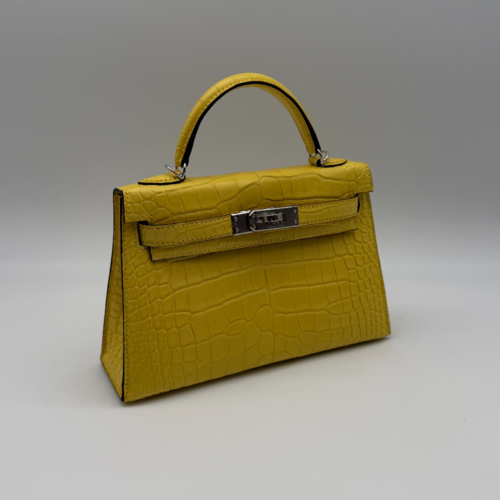 Hermès Kelly Mini Alligator Matte Mimosa Palladium Hardware, vista 2