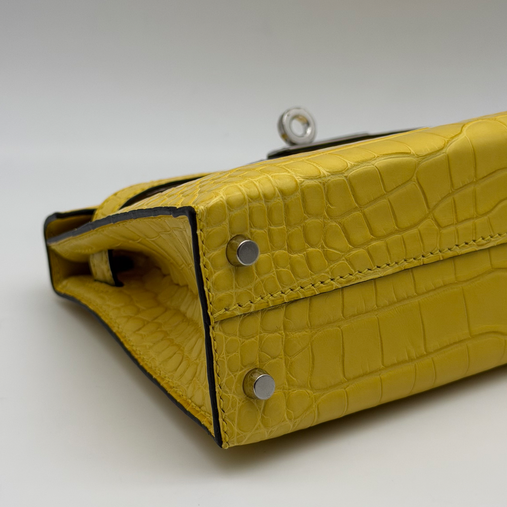 Hermès Kelly Mini Alligator Matte Mimosa Palladium Hardware, vista 5