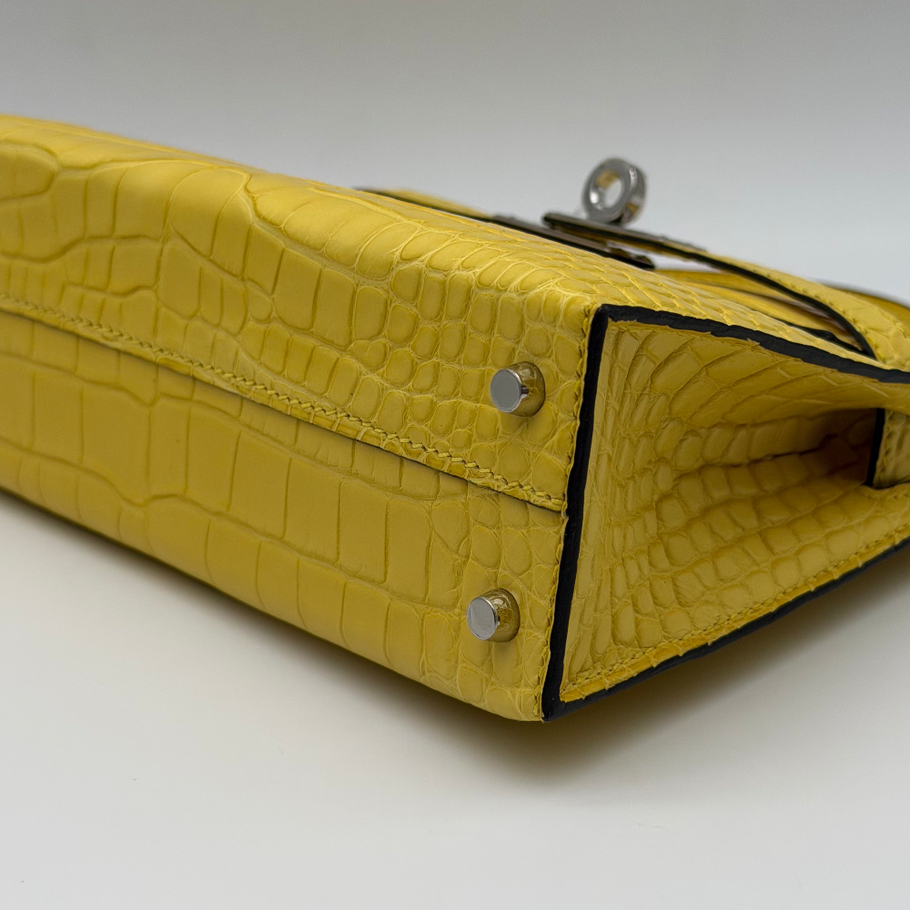 Hermès Kelly Mini Alligator Matte Mimosa Palladium Hardware, vista 6