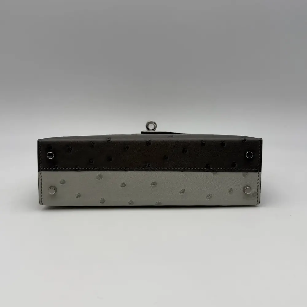Hermès Kelly Mini Ostrich Gris Meyer / Gris Perle Palladium Hardware, vista 4