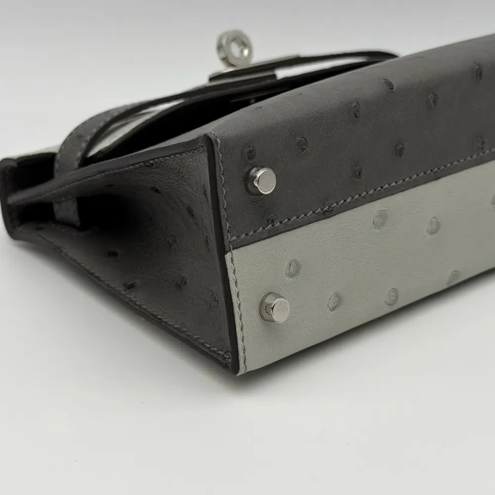 Hermès Kelly Mini Ostrich Gris Meyer / Gris Perle Palladium Hardware, vista 5