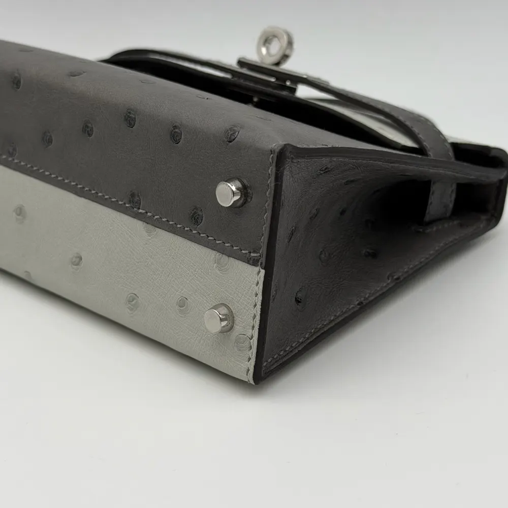 Hermès Kelly Mini Ostrich Gris Meyer / Gris Perle Palladium Hardware, vista 6