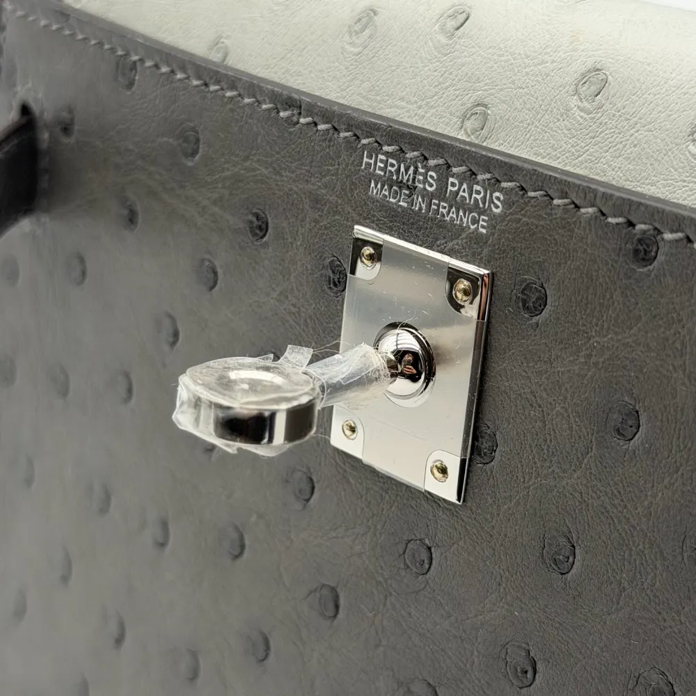 Hermès Kelly Mini Ostrich Gris Meyer / Gris Perle Palladium Hardware, vista 8