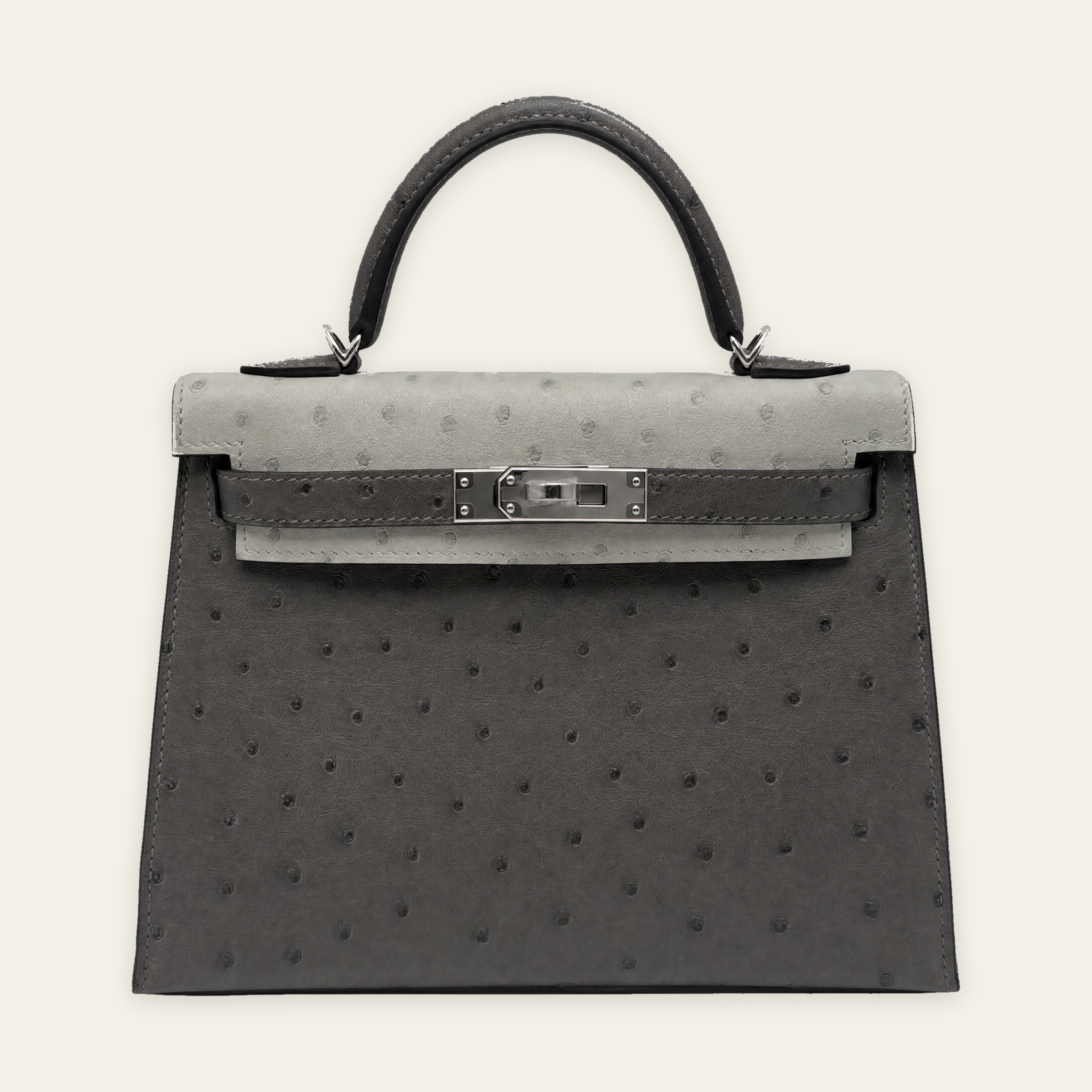 Hermès Kelly Mini Ostrich Gris Meyer / Gris Perle Palladium Hardware