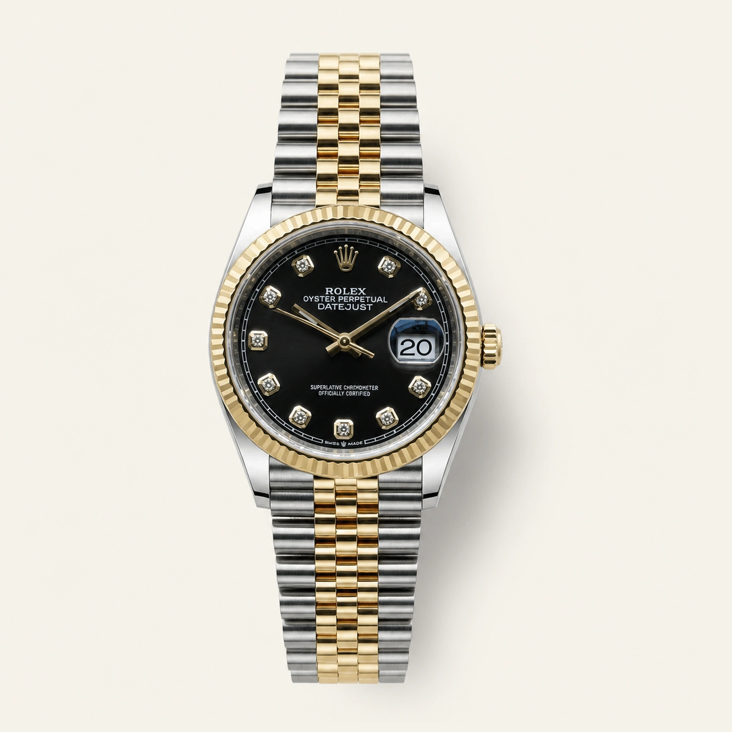 Rolex Datejust 36mm Steel/Gold Black Diamonds Dial