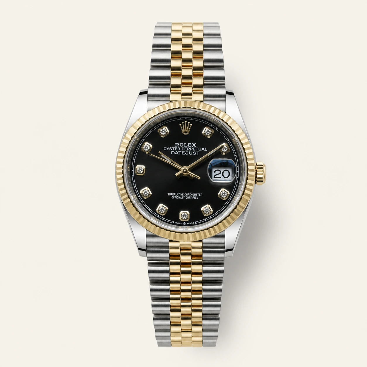 Rolex Datejust 36mm Steel/Gold Black Diamonds Dial