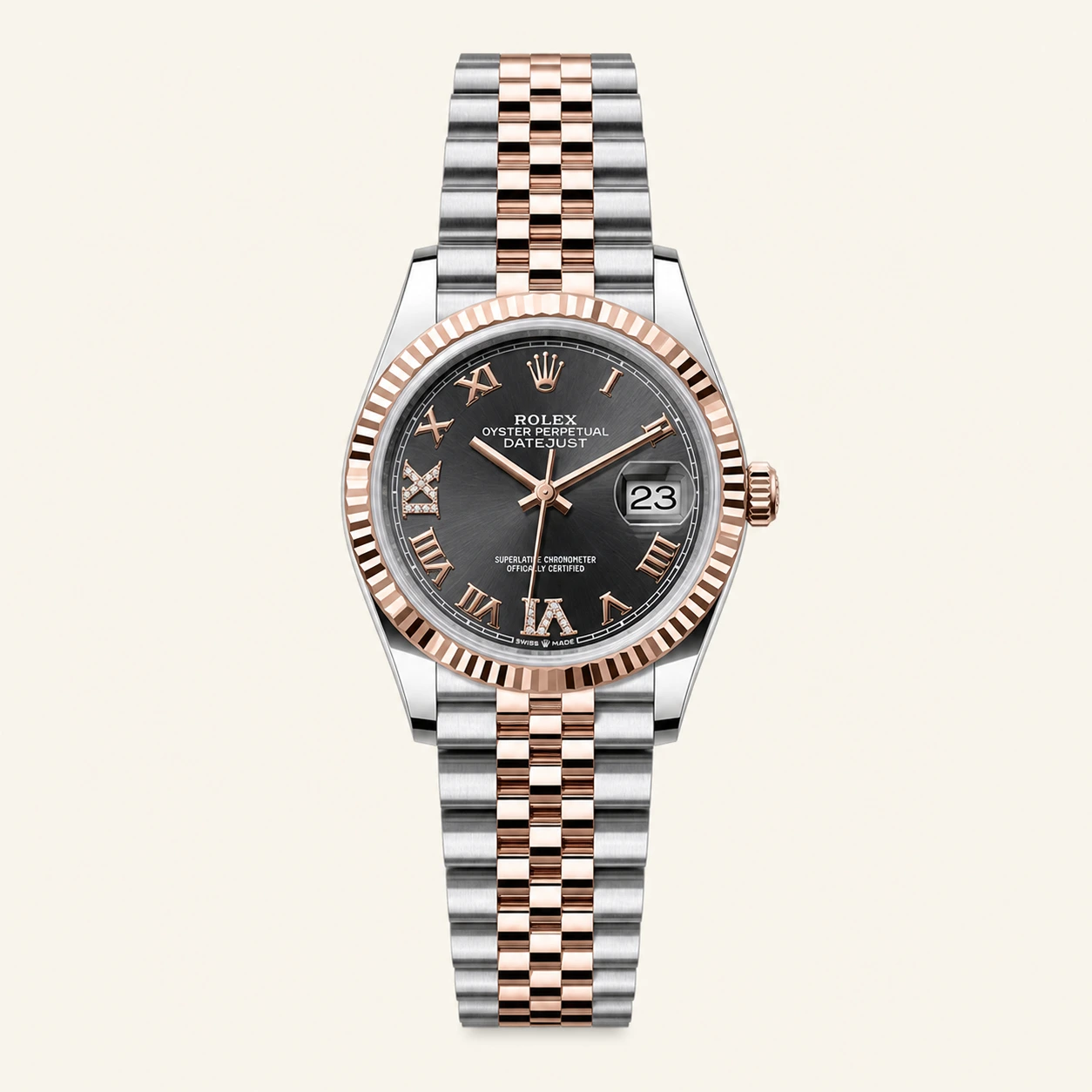 Rolex Datejust 36mm Steel/R. Gold Grey Dial VIX Diamonds
