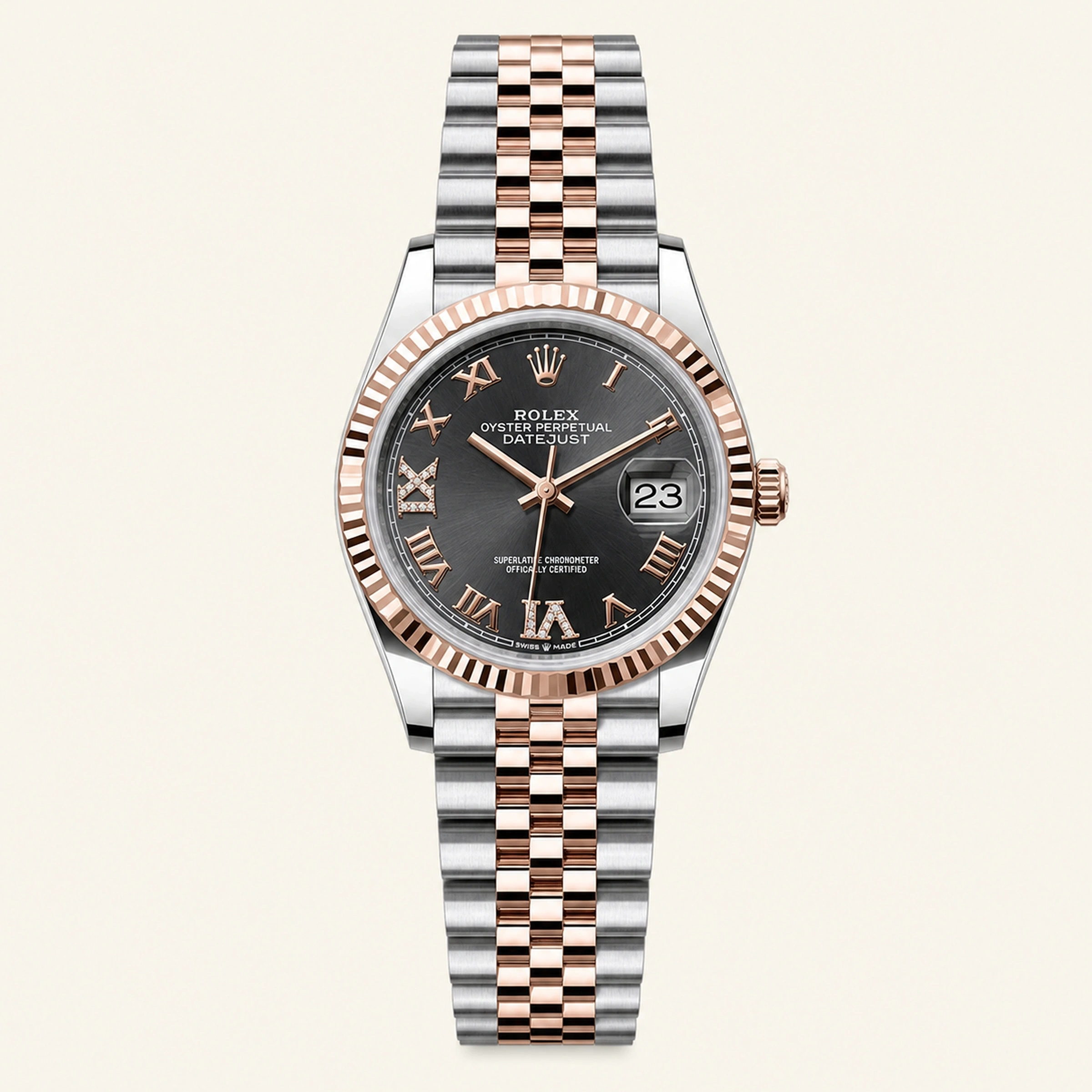 Rolex Datejust 36mm Steel/R. Gold Grey Dial VIX Diamonds