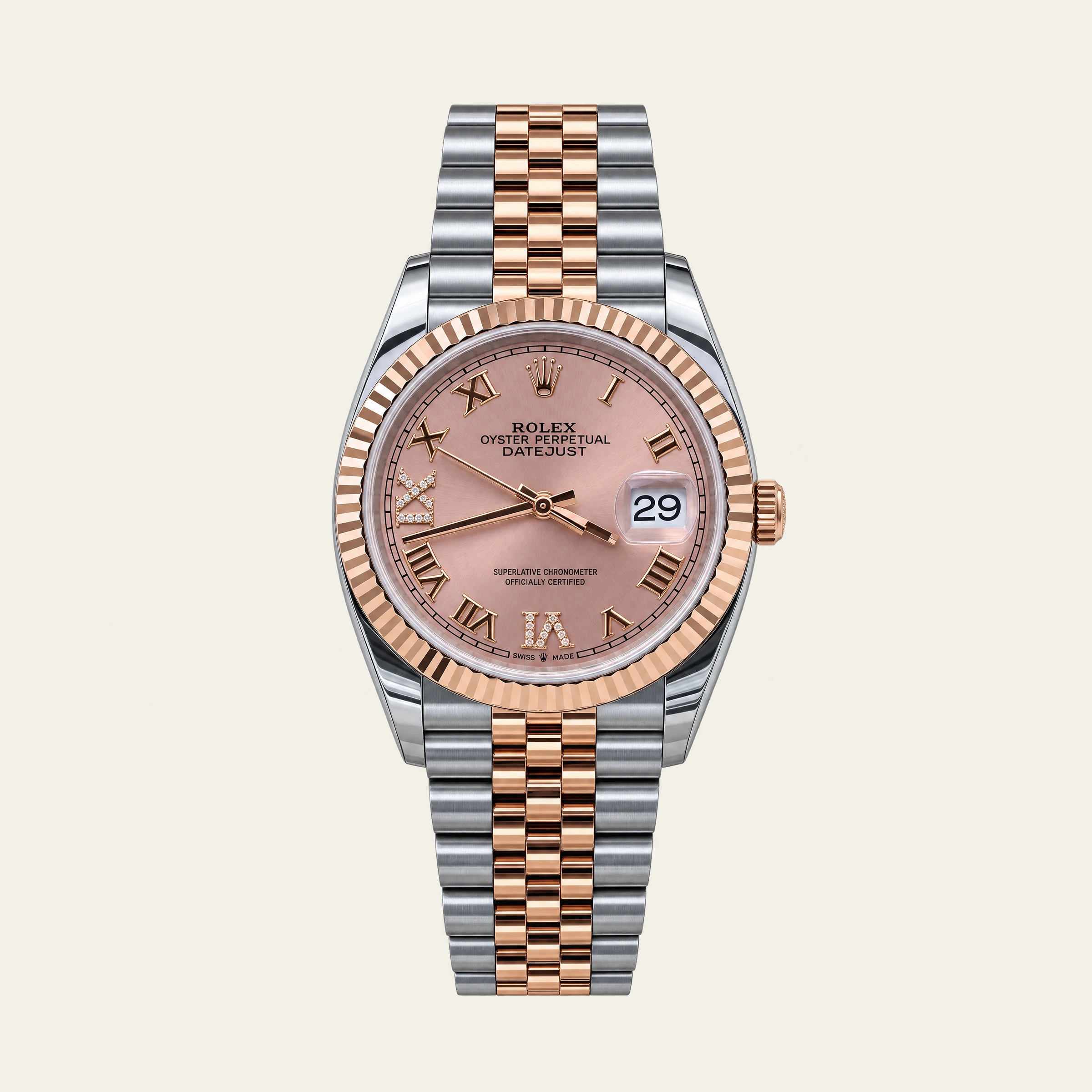 Rolex Datejust 36mm Steel/R. Gold Pink Diamond Dial